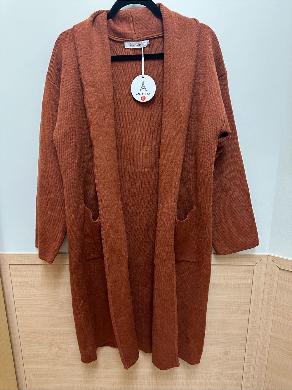 ANRABESS XL Rust Cardigan Long Sweater Oversized Open Front Knit Coatigan Duster